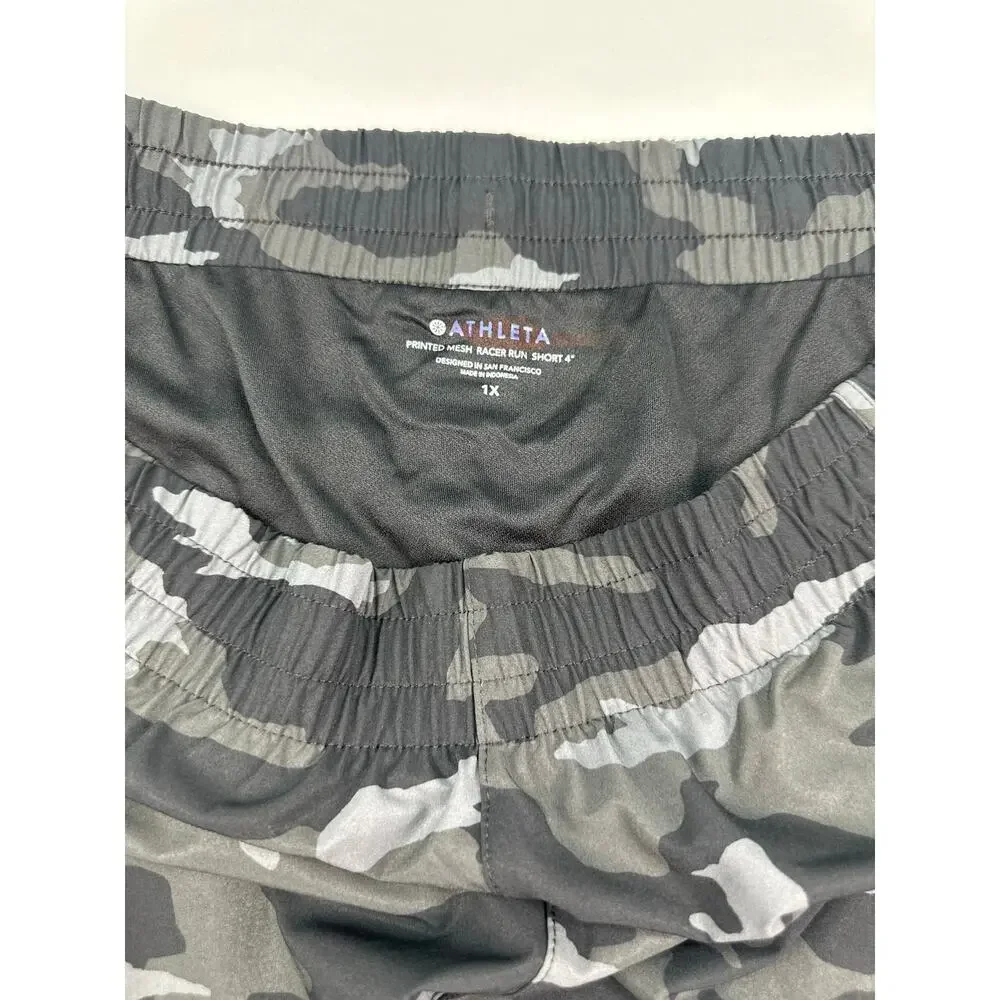 NWOT Athleta 1X Printed Mesh Racer Run Shorts 4” Camo Gray Black - Picture 4 of 9